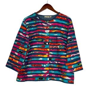 Vintage Striped Denim Patchwork Jacket Y2K Artsy Colorful Blazer SZ Extra Large